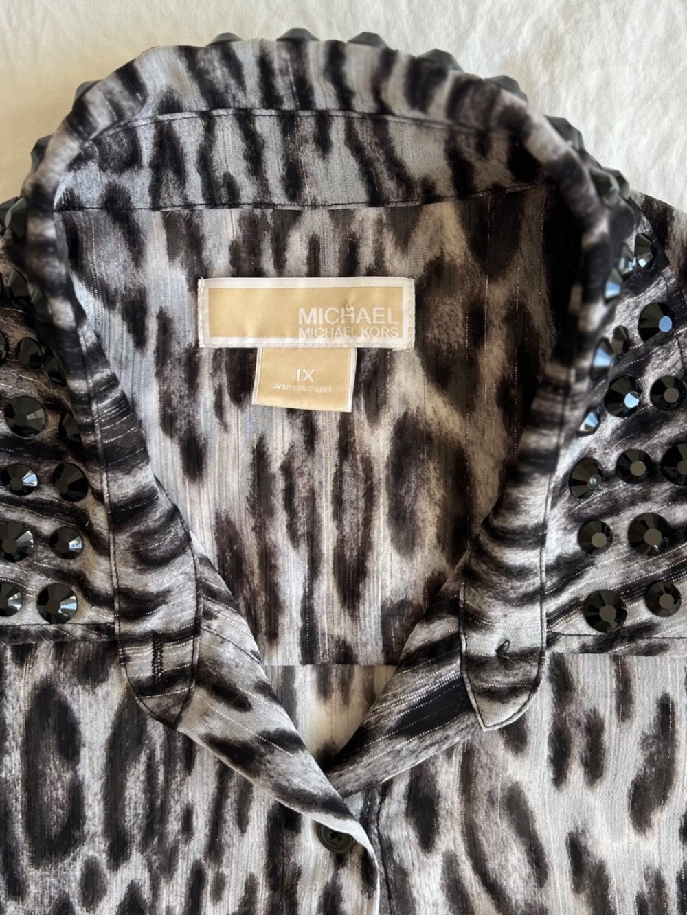 NWOT Michael Kors 1X Leopard Studded Collar Blouse - Picture 3 of 10